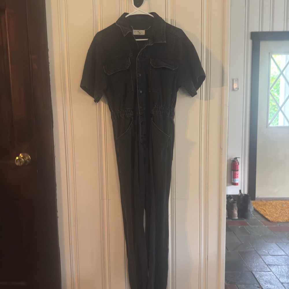Free People Marci Coverall - Black Denim Jumpsuit - Picture 2 of 2